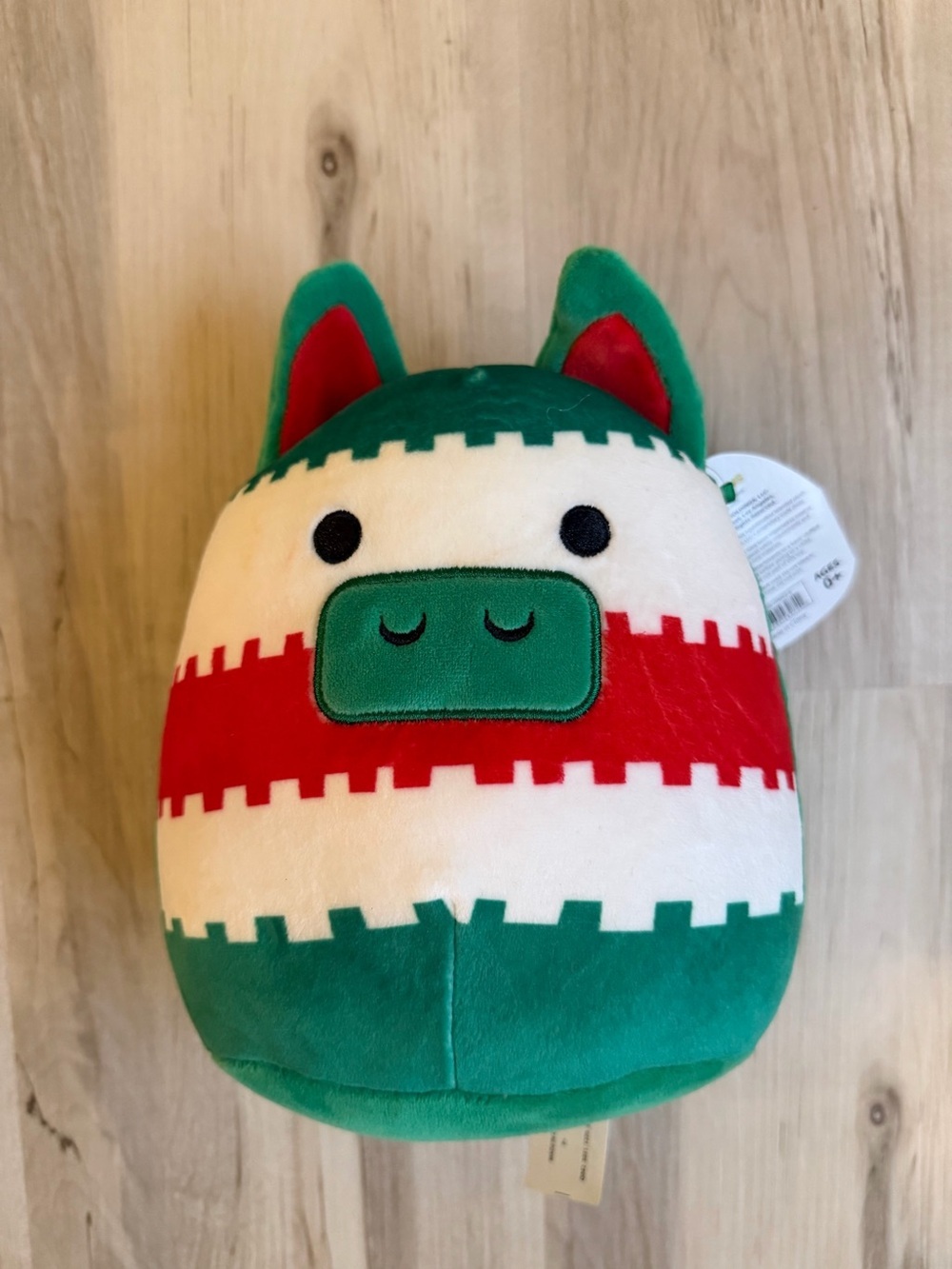 Squishmallows Green, Red & White Striped Pig Plush Tag